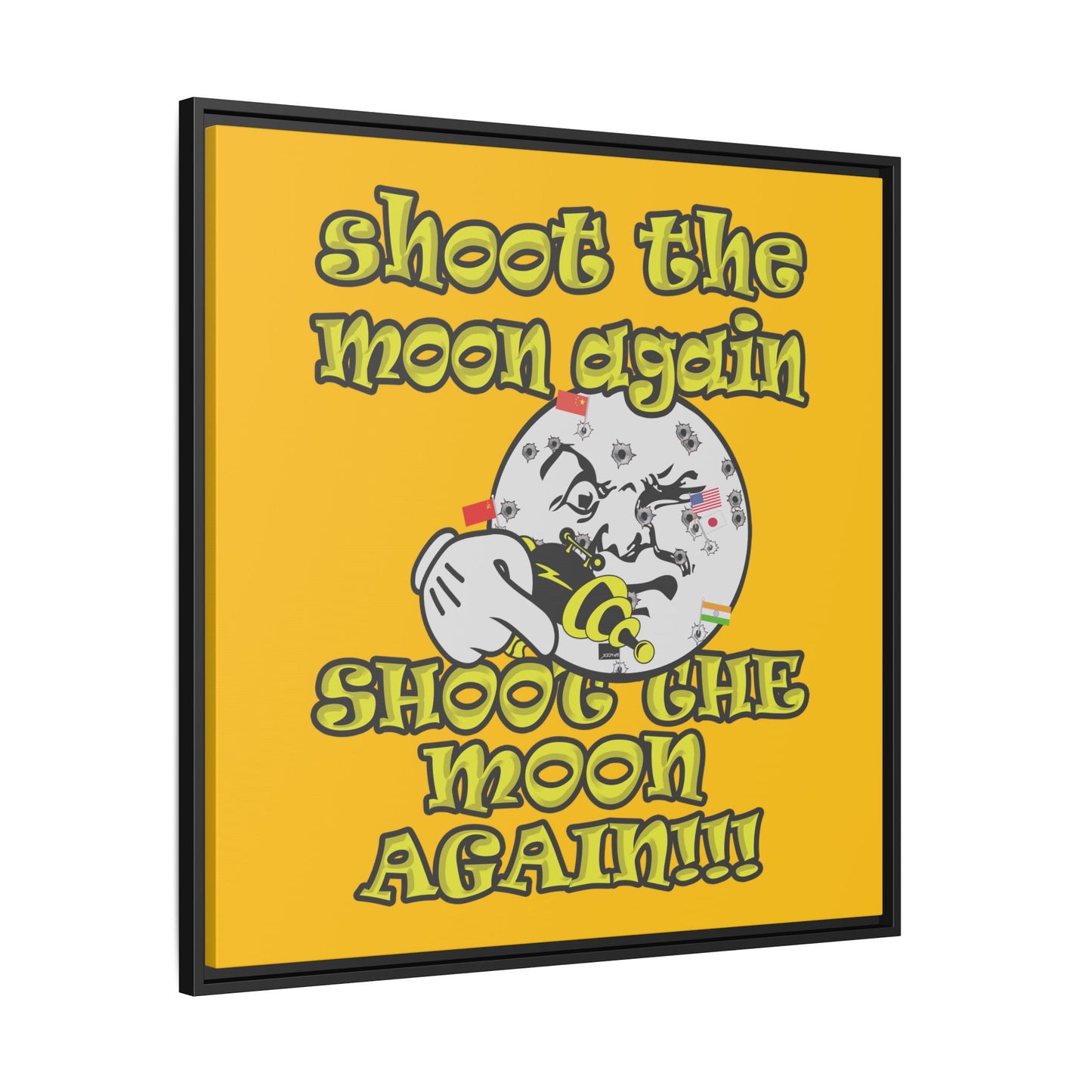 shoot the moon again - framed canvas art (yellow)