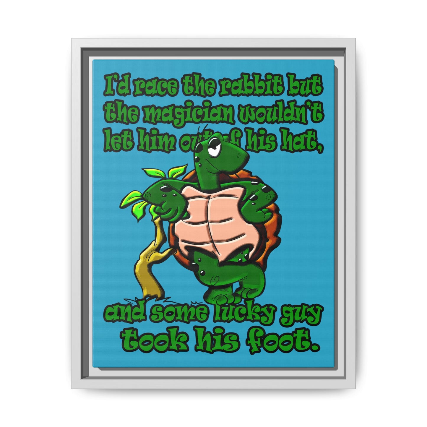 turtle race - framed canvas art (turquoise)
