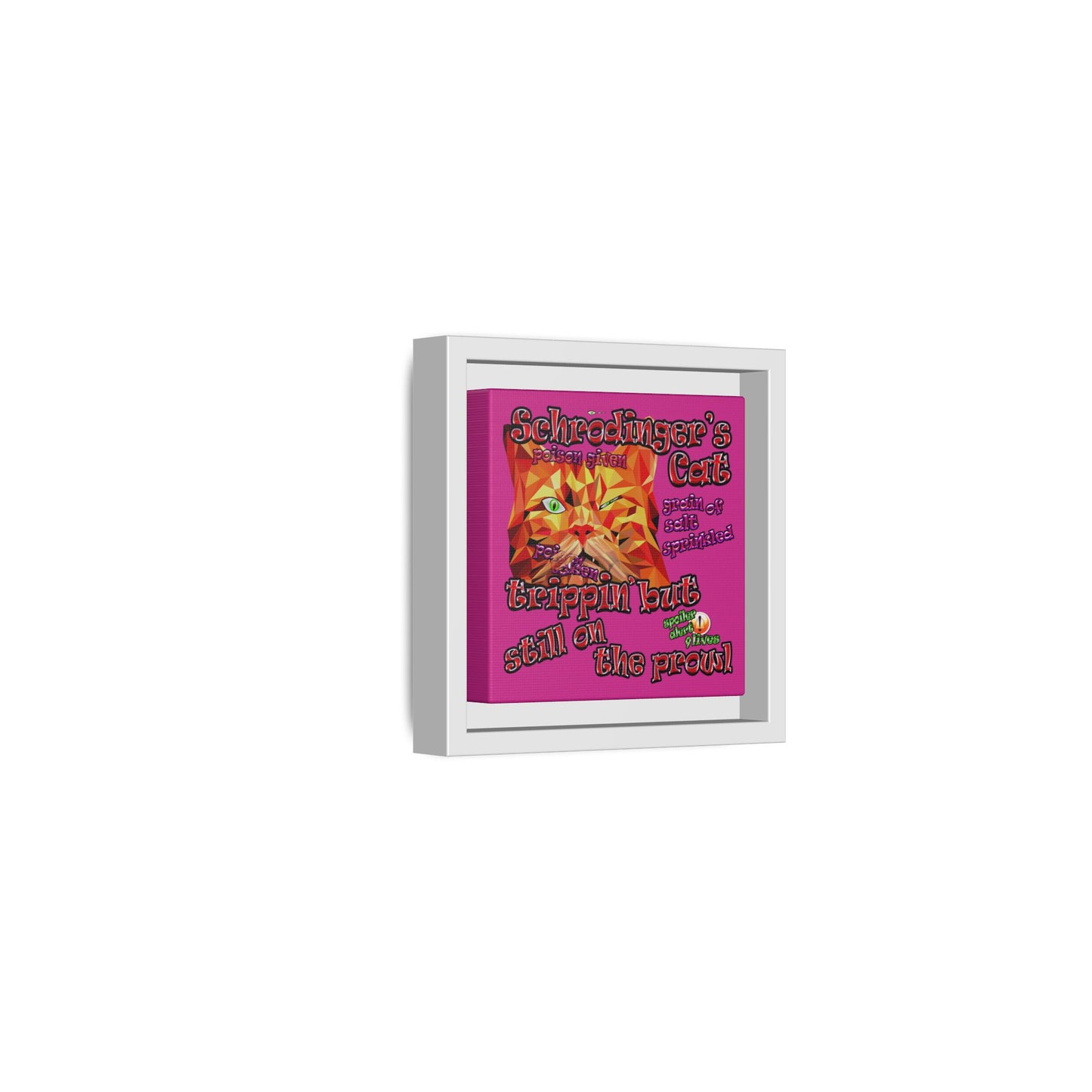 schrodinger's cat - framed canvas art (pink)