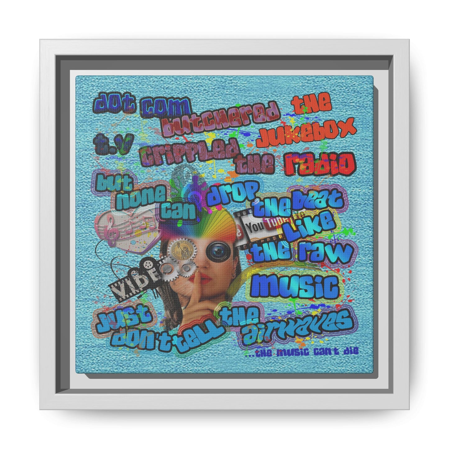 drop the beat - framed canvas art (faded blue)