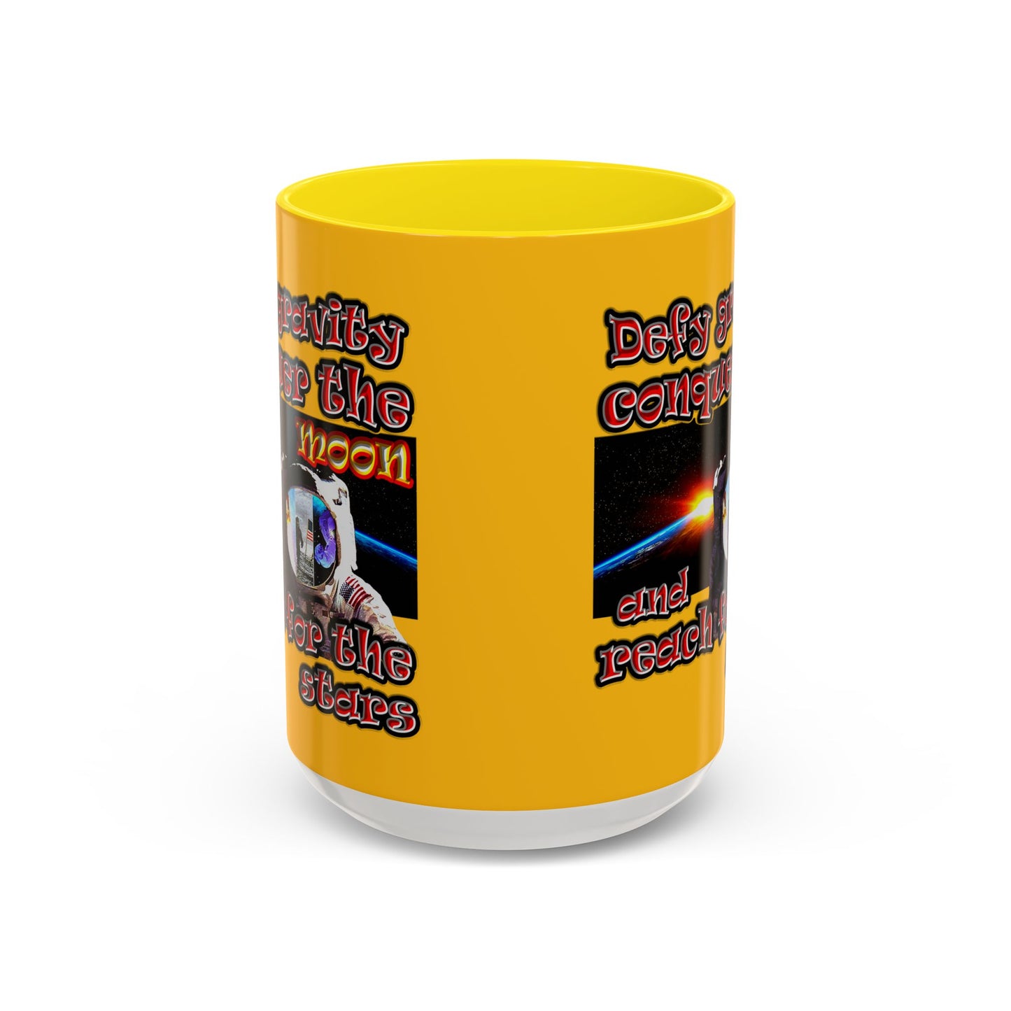 defy conquer reach - Accent Mug (yellow)