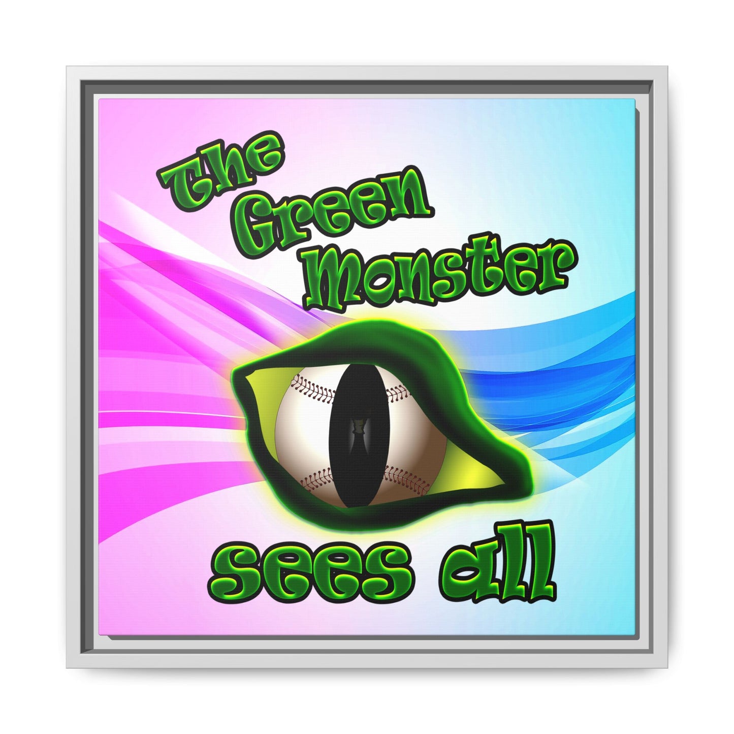 green monster - framed canvas art (light blue-pink wave)