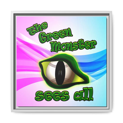 green monster - framed canvas art (light blue-pink wave)