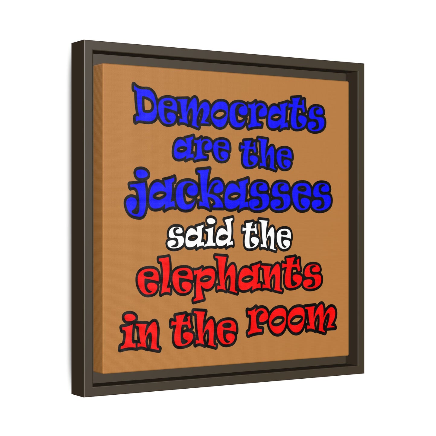 donkeys and elephants - framed canvas art (light brown)