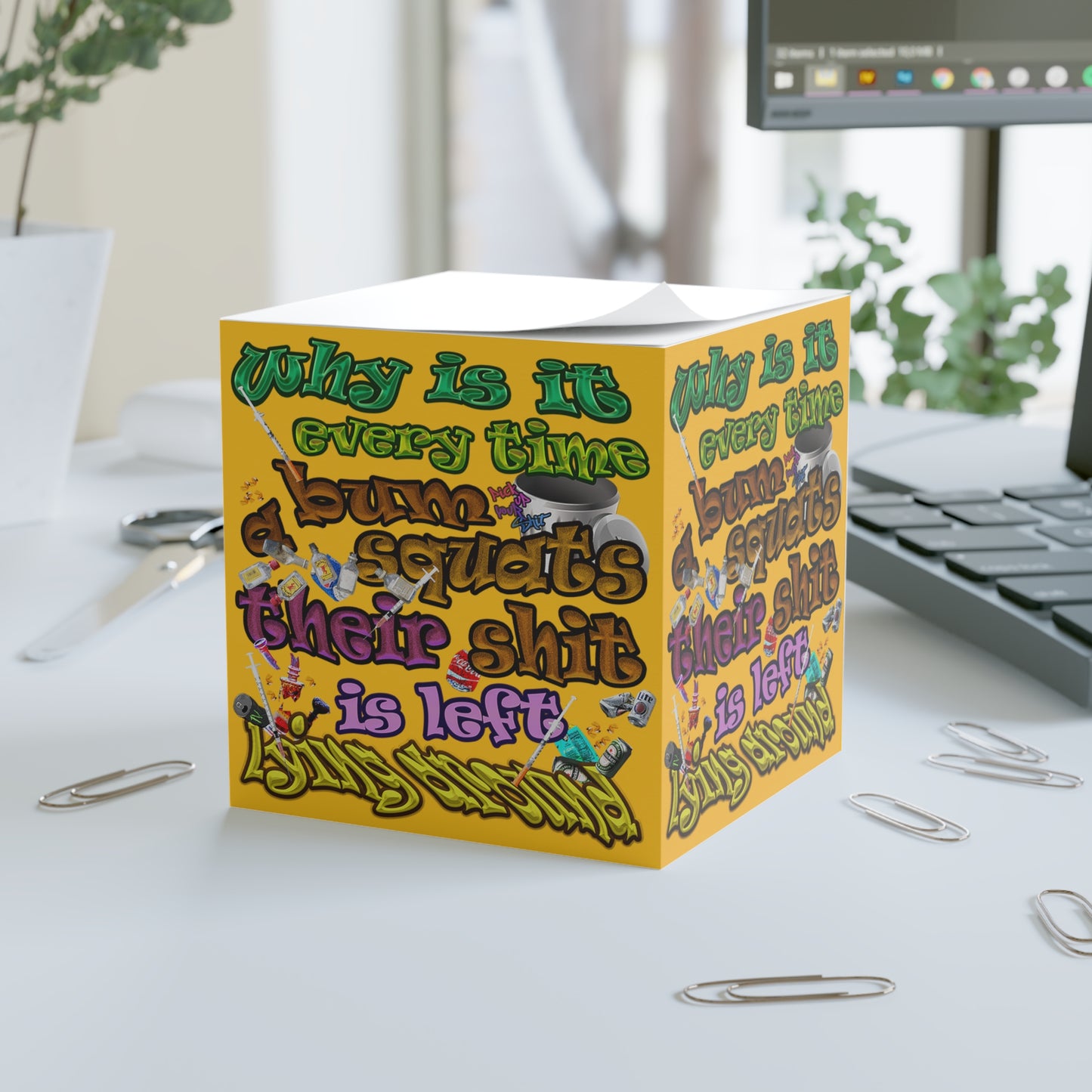 the bum's shit - note cube (yellow)