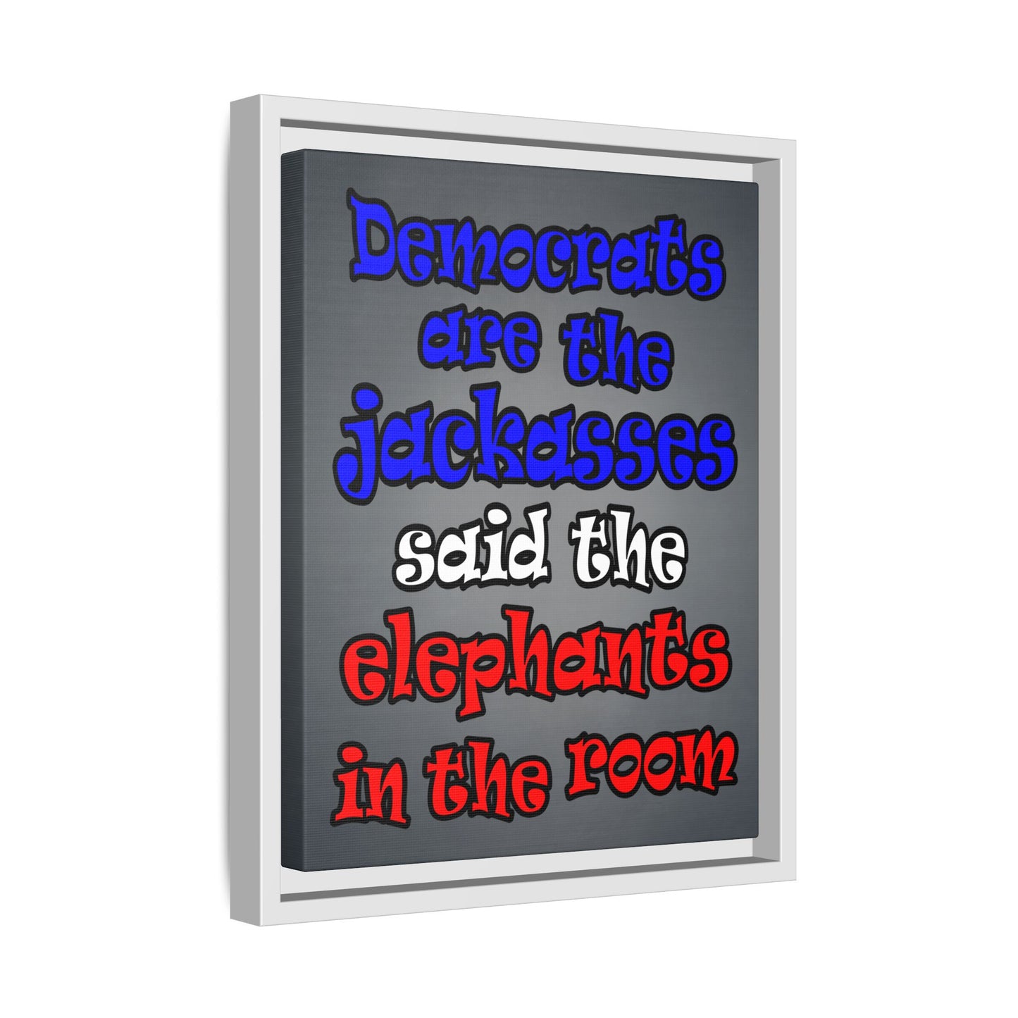 donkeys and elephants - framed canvas art (grey-light grey)