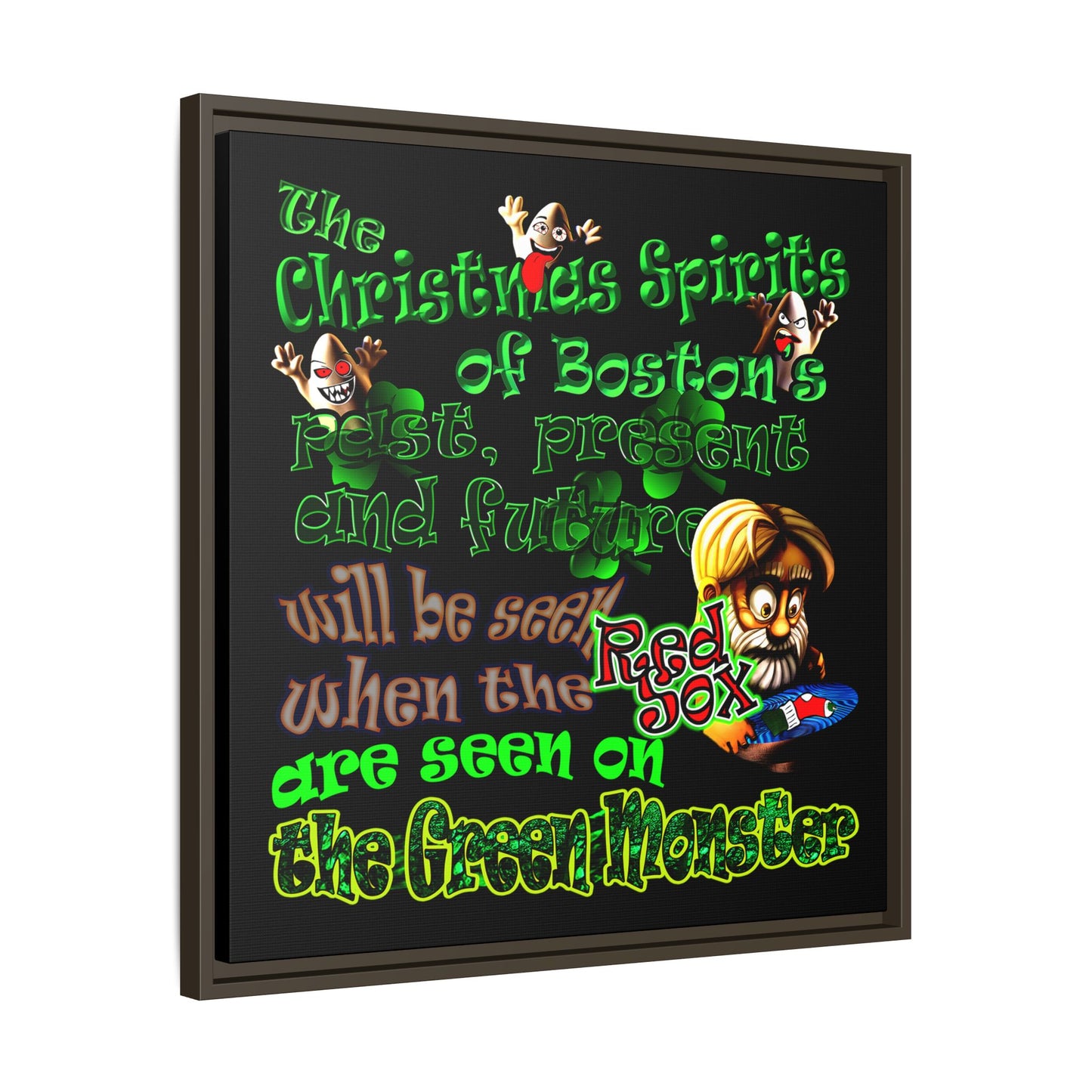 christmas spirits of boston - framed canvas art (black)
