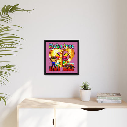 love peace - framed canvas art (light pink)