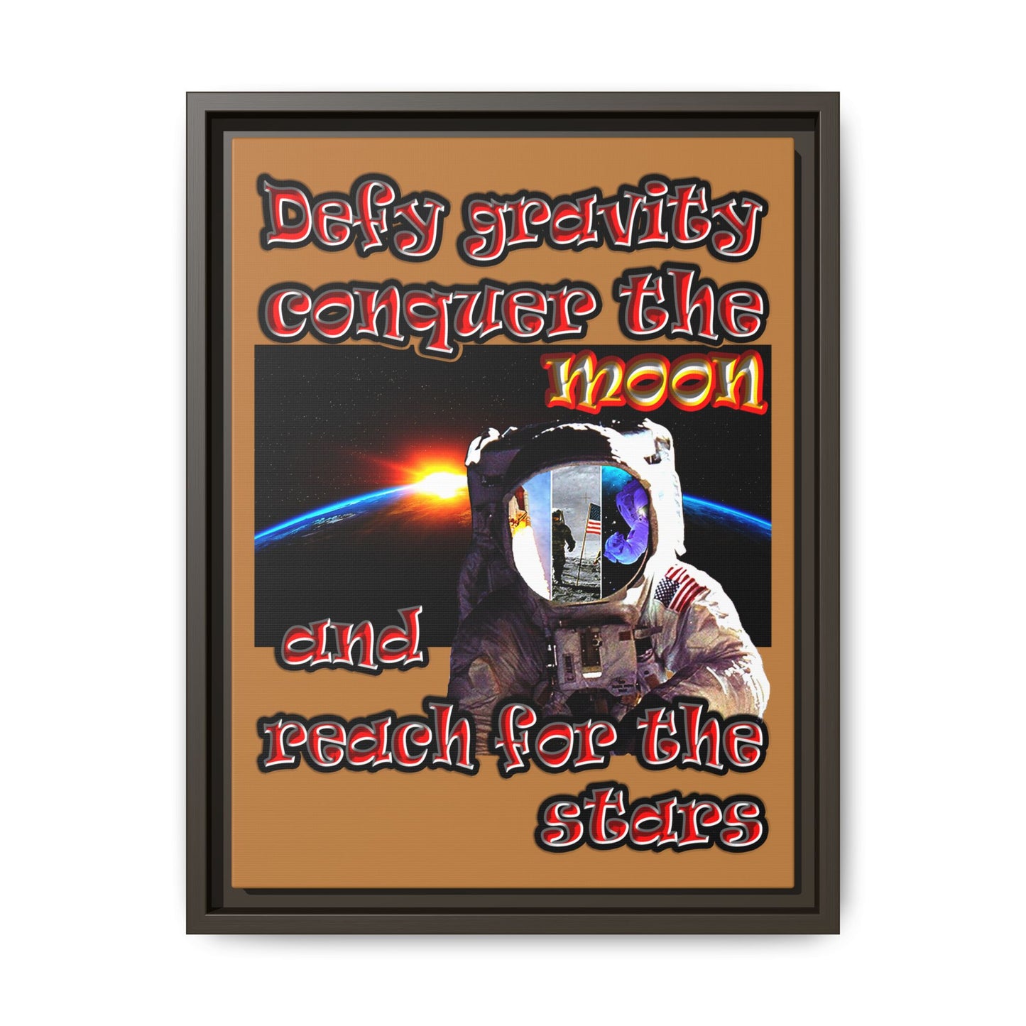 defy conquer reach - framed canvas art (light brown)