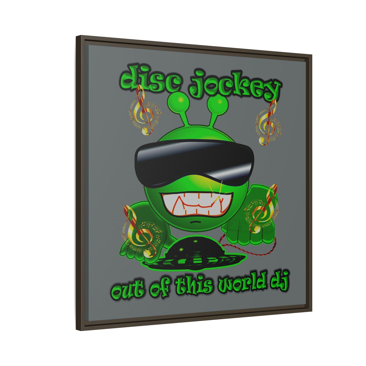 disc jockey - framed canvas art (dark grey)