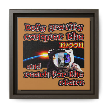 defy conquer reach - framed canvas art (light brown)