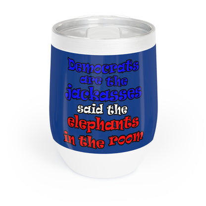 donkeys and elephants - Chill Wine Tumbler (dark blue)