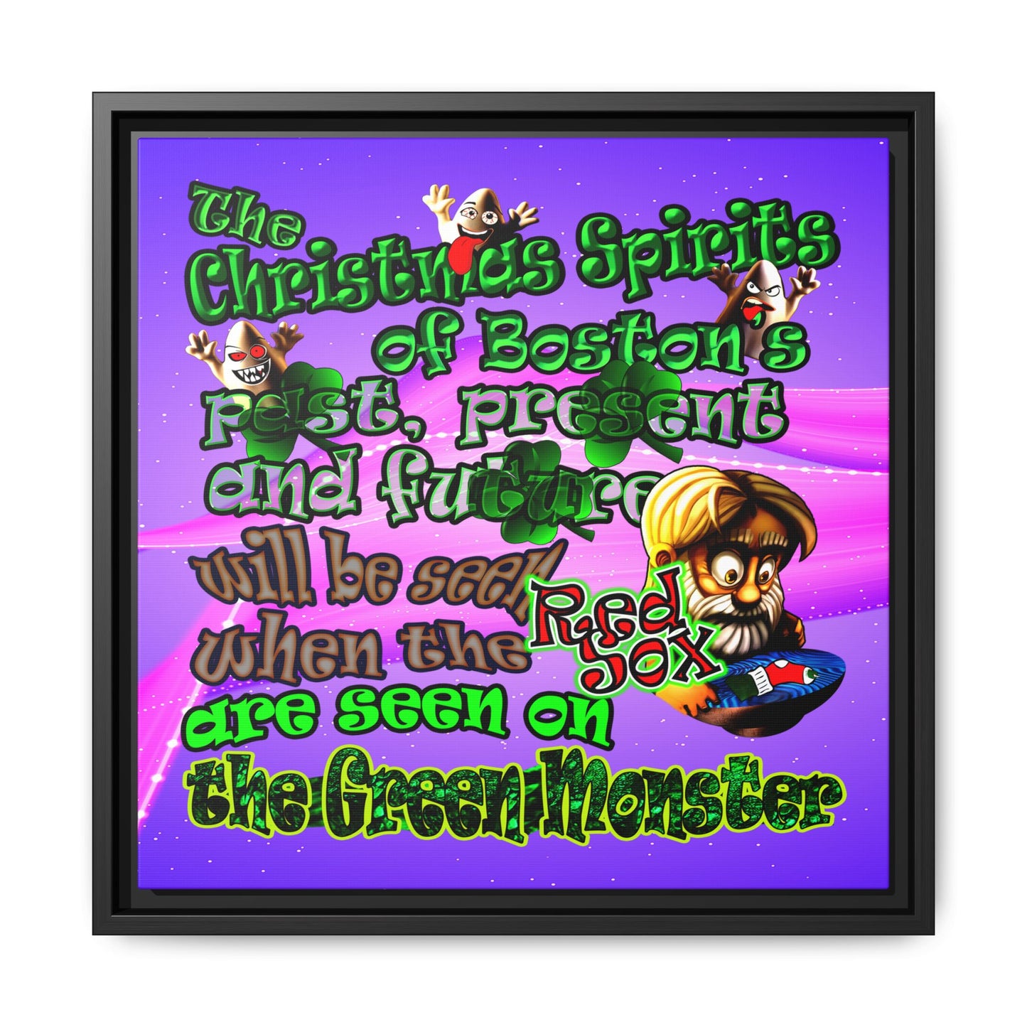 christmas spirits of boston - framed canvas art (purple-pink wave)