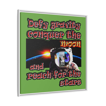 defy conquer reach - framed canvas art (green)