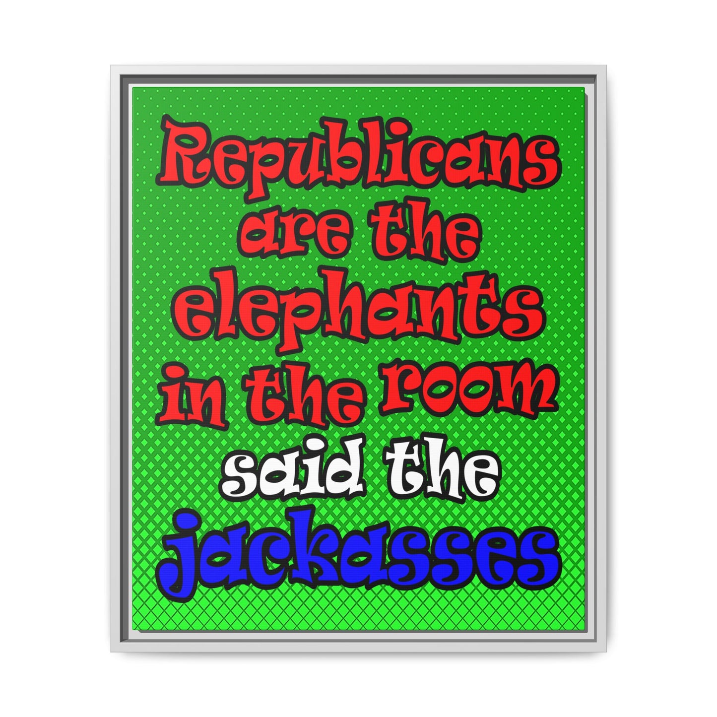 donkeys and elephants - framed canvas art (logo green)