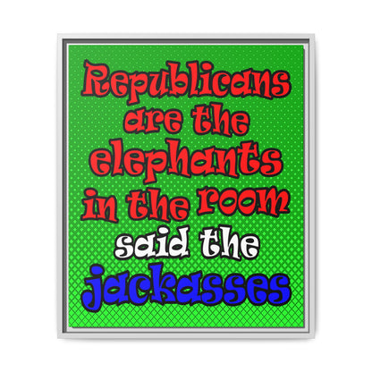 donkeys and elephants - framed canvas art (logo green)