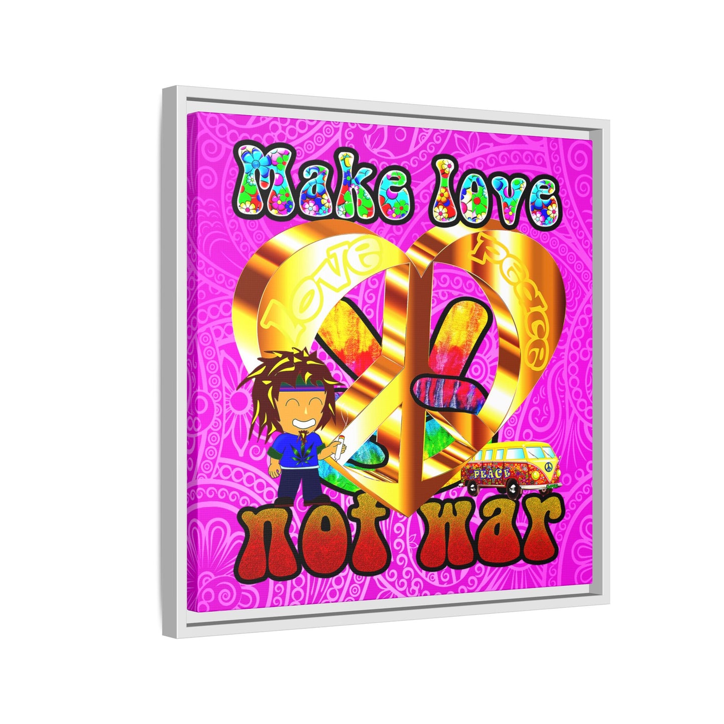 love peace - framed canvas art (pink swirl)