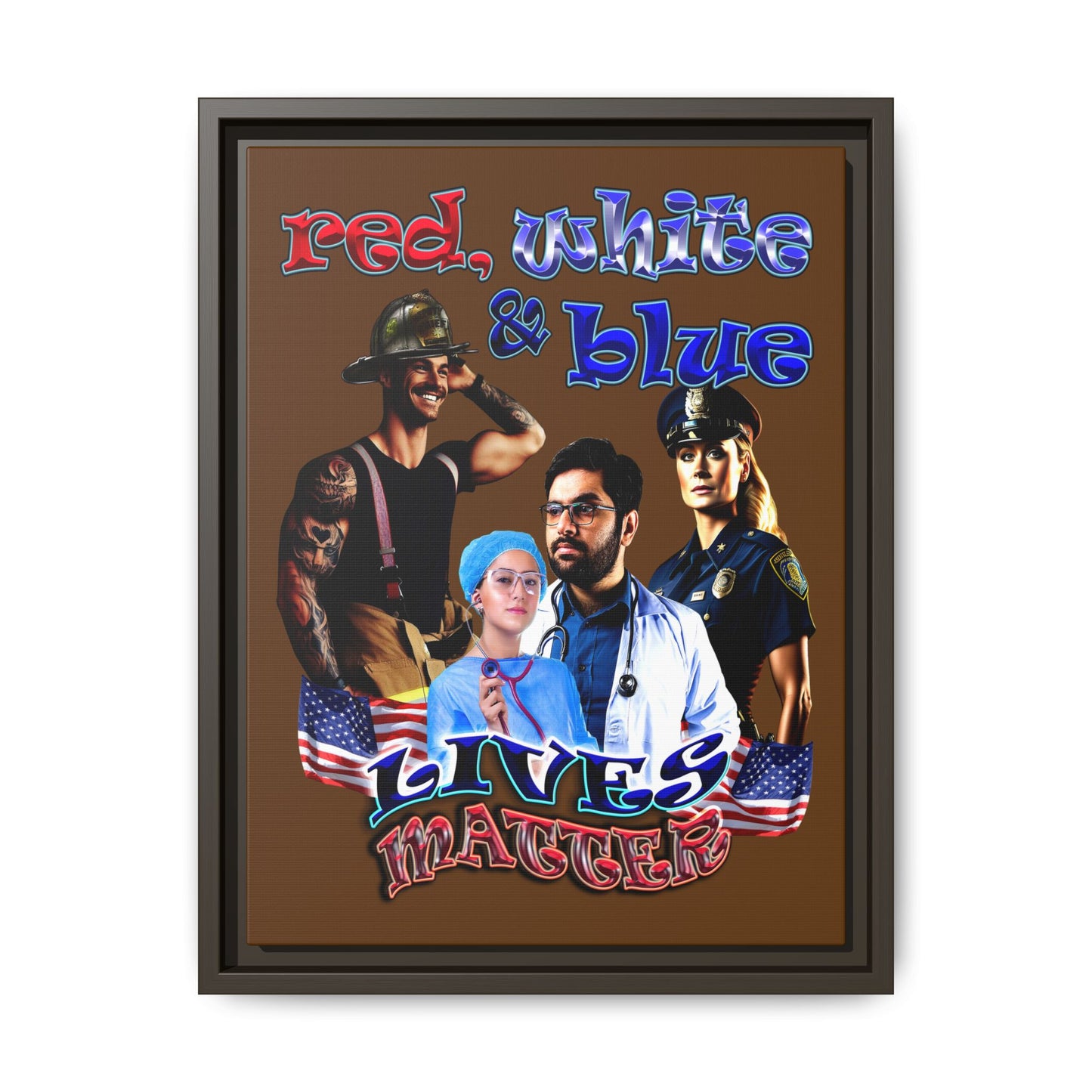 rw&b lives matter - framed canvas art (brown)