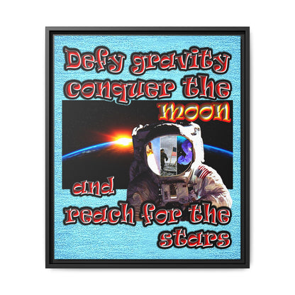 defy conquer reach - framed canvas art (faded blue)