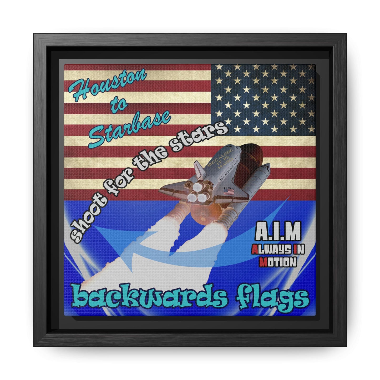 shoot for the stars - framed canvas art (blue-white wave)