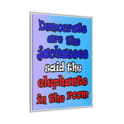 donkeys and elephants - framed canvas art (light blue-purple wave)
