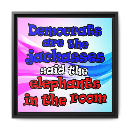 donkeys and elephants - framed canvas art (light blue-pink wave)