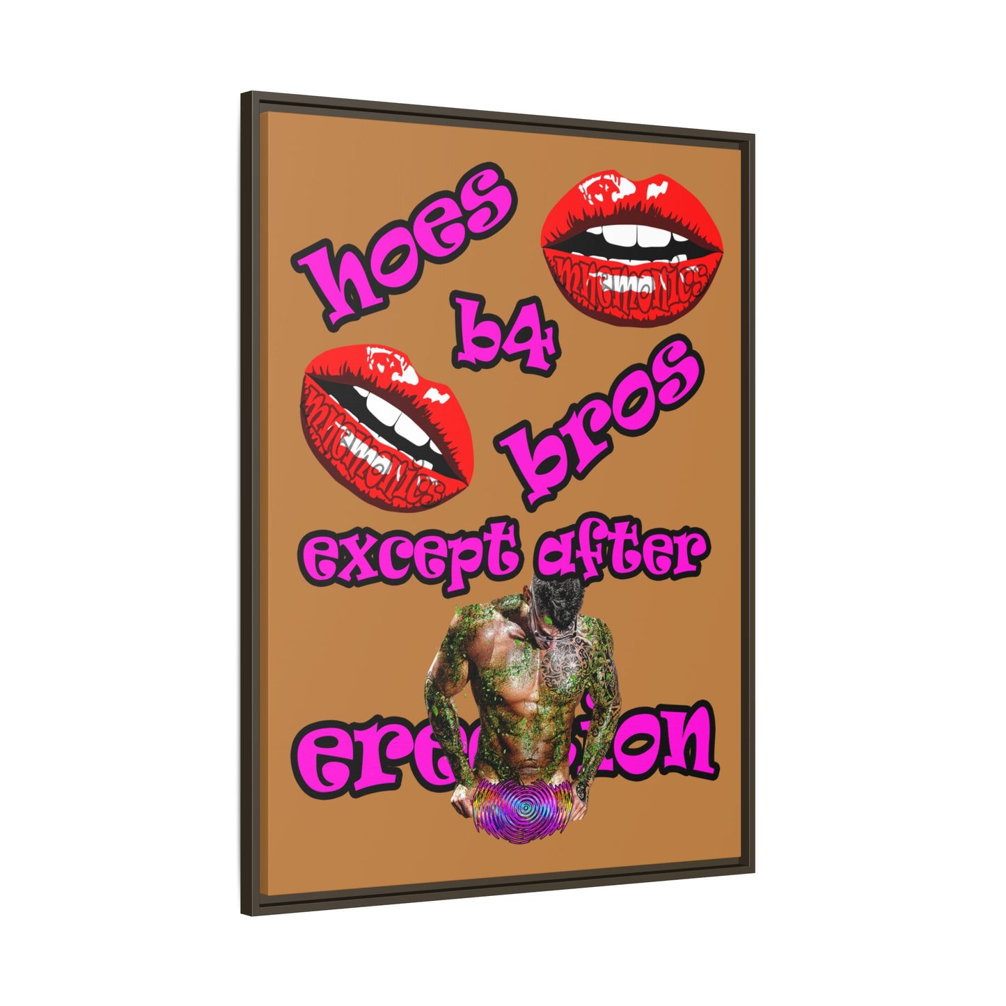 hoes b4 bros - framed canvas art (light brown)