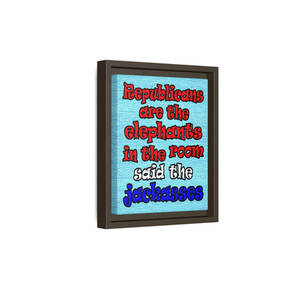 donkeys and elephants - framed canvas art (faded blue)