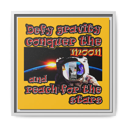 defy conquer reach - framed canvas art (yellow)