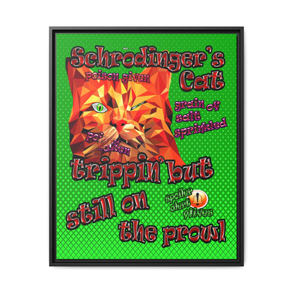 schrodinger's cat - framed canvas art (logo green)