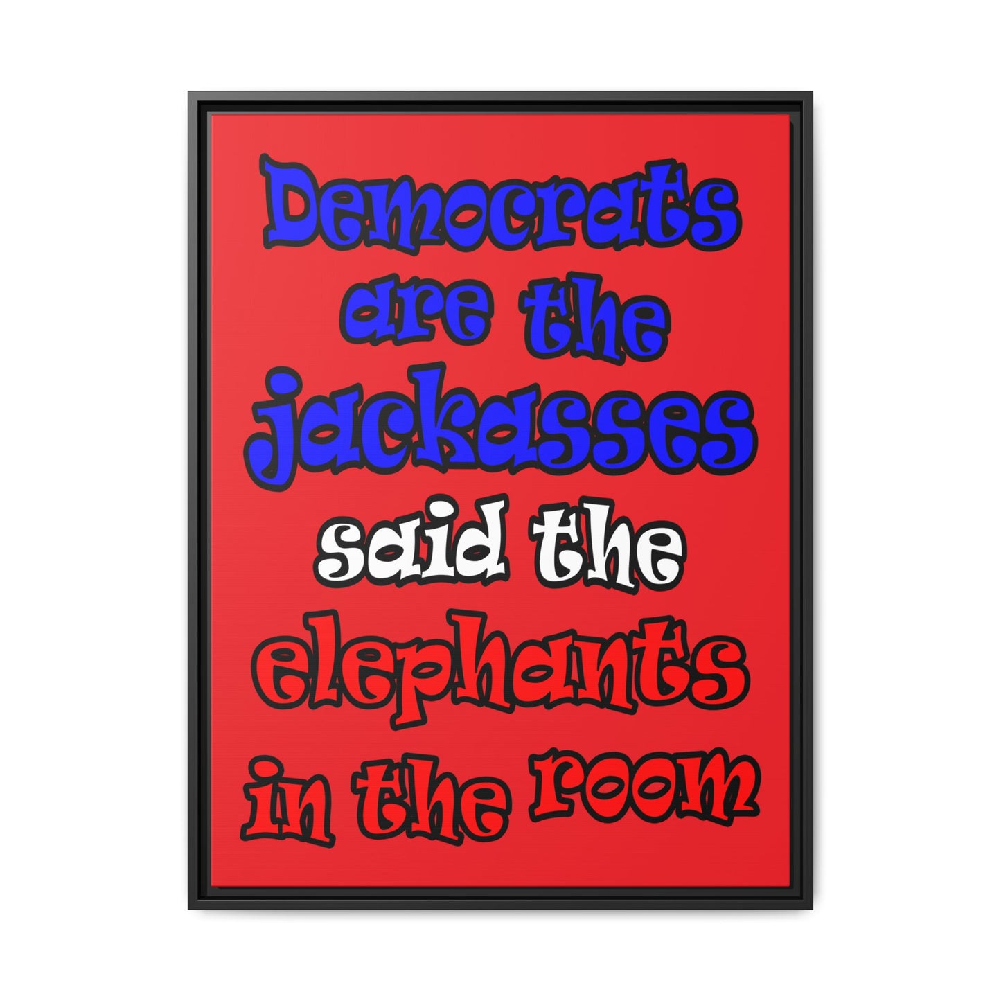 donkeys and elephants - framed canvas art (red)