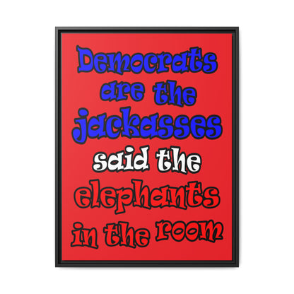 donkeys and elephants - framed canvas art (red)