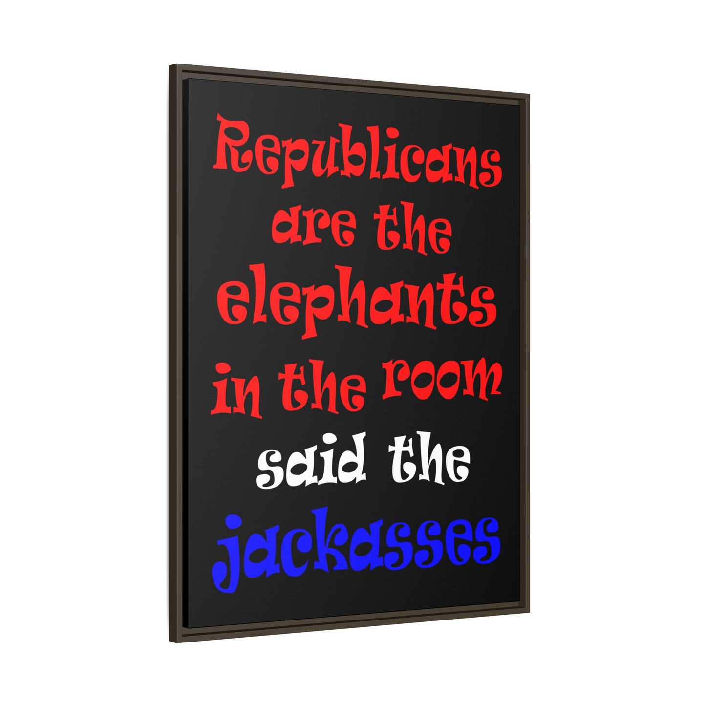 donkeys and elephants - framed canvas art (black)