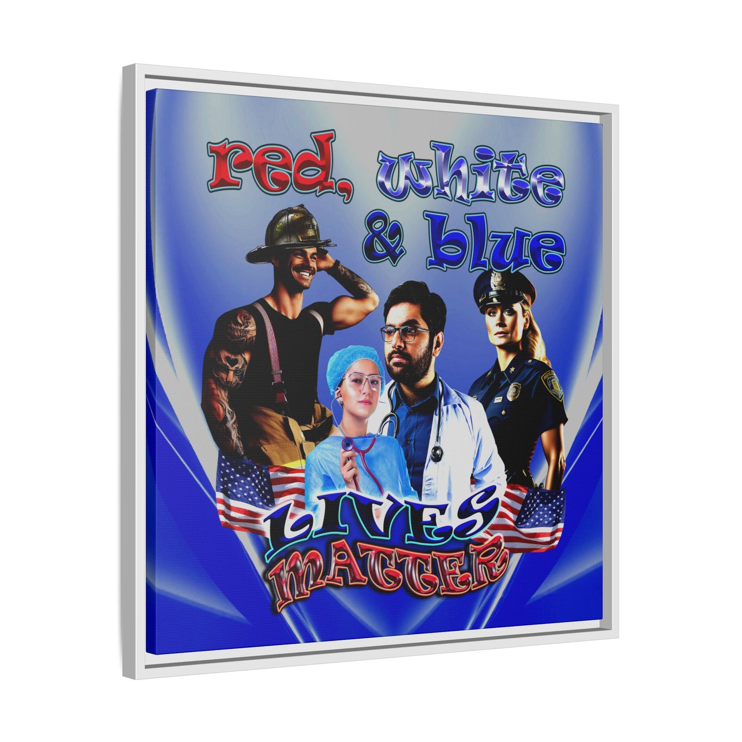 rw&b lives matter - framed canvas art (blue-white wave)