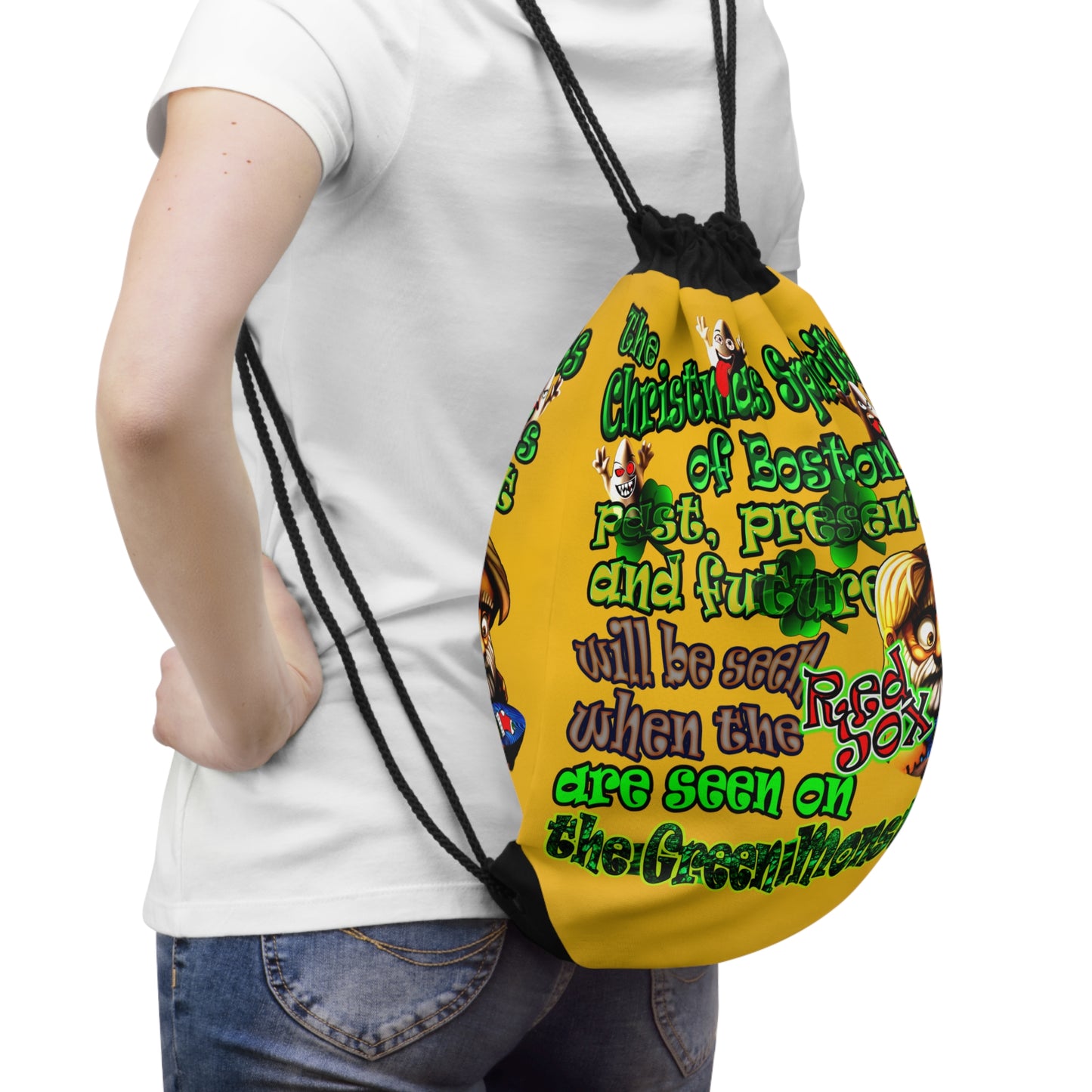 christmas spirits of boston - Drawstring Bag (yellow)