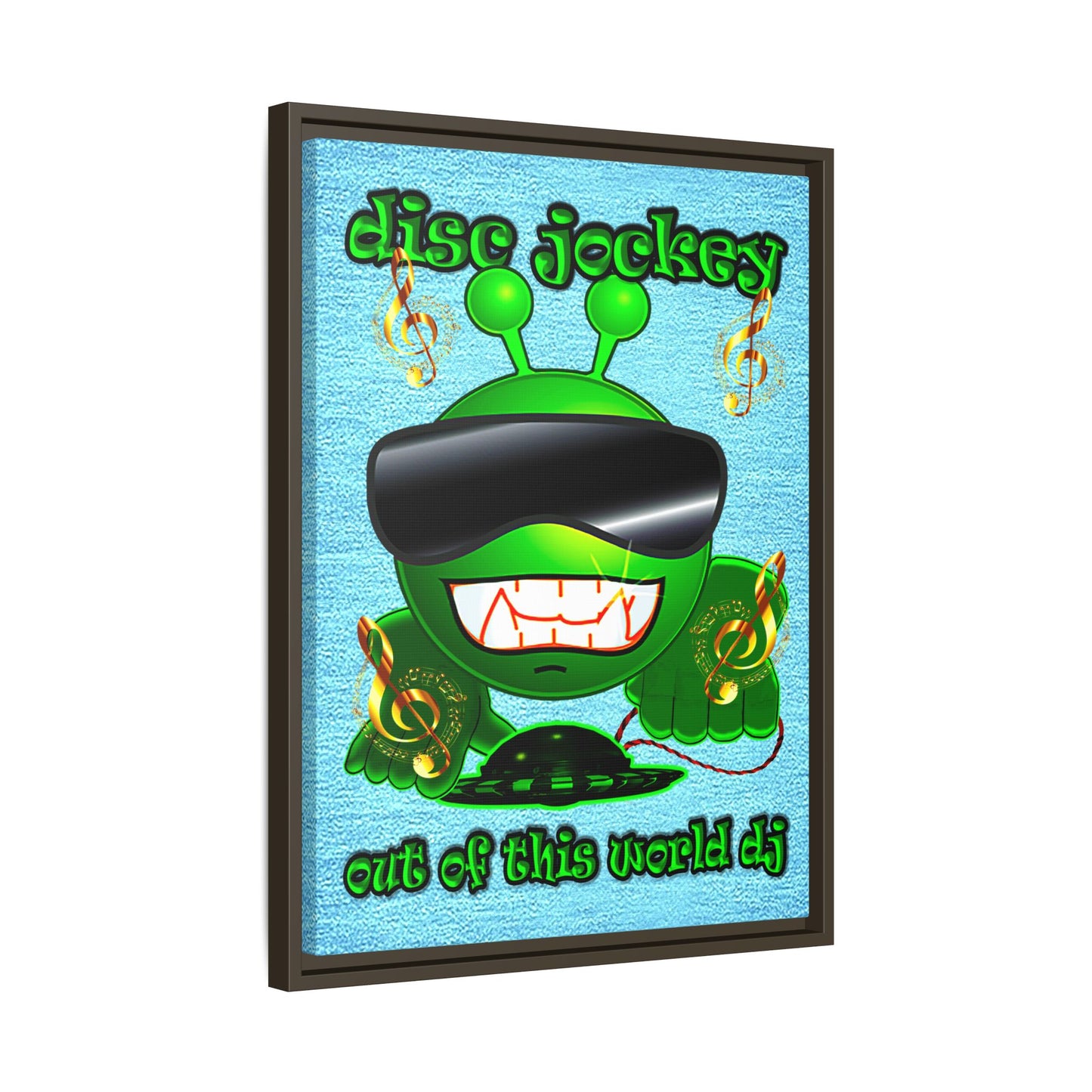 disc jockey - framed canvas art (faded blue)