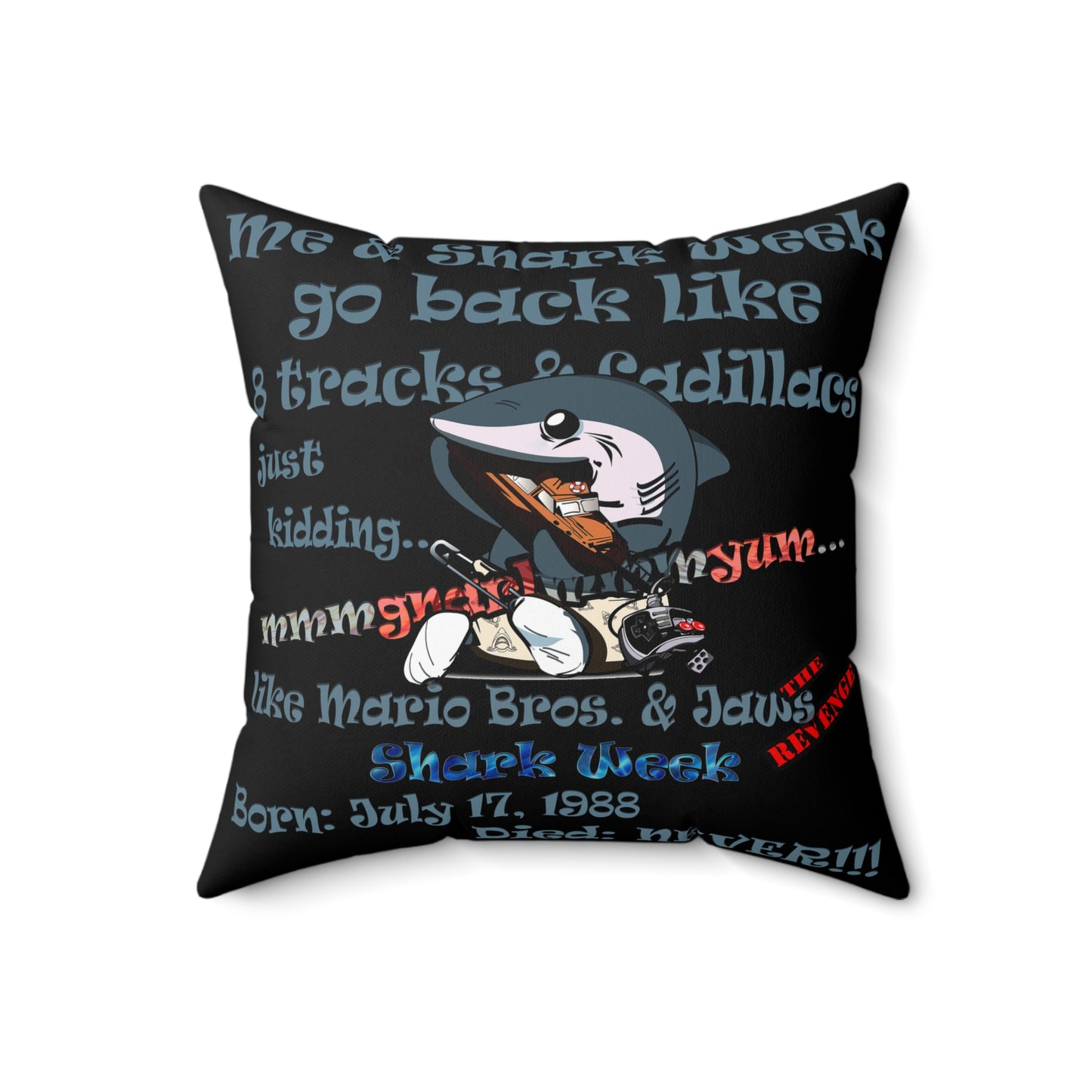 shark week - Faux Suede Square Pillow - (black)