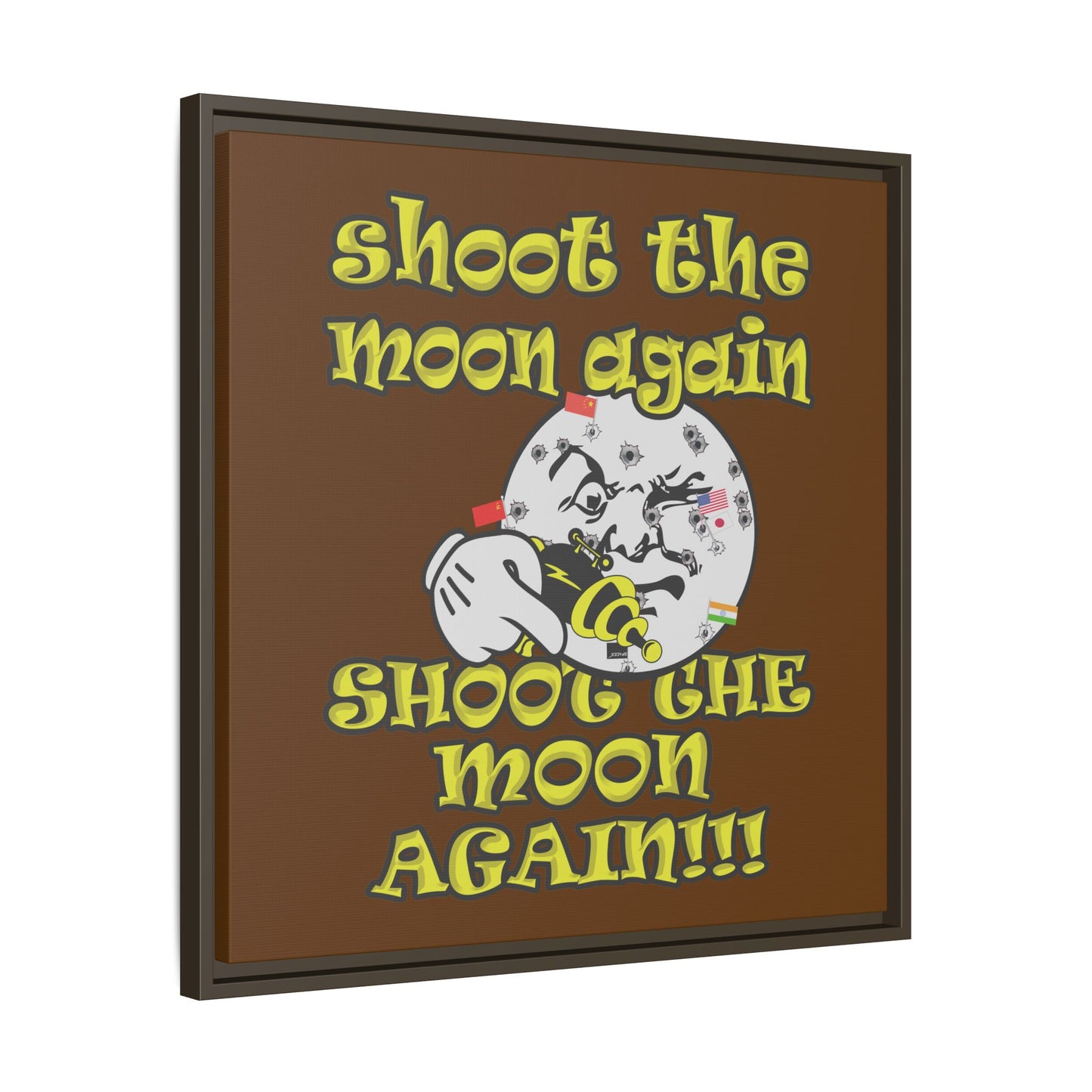 shoot the moon again - framed canvas art (brown)