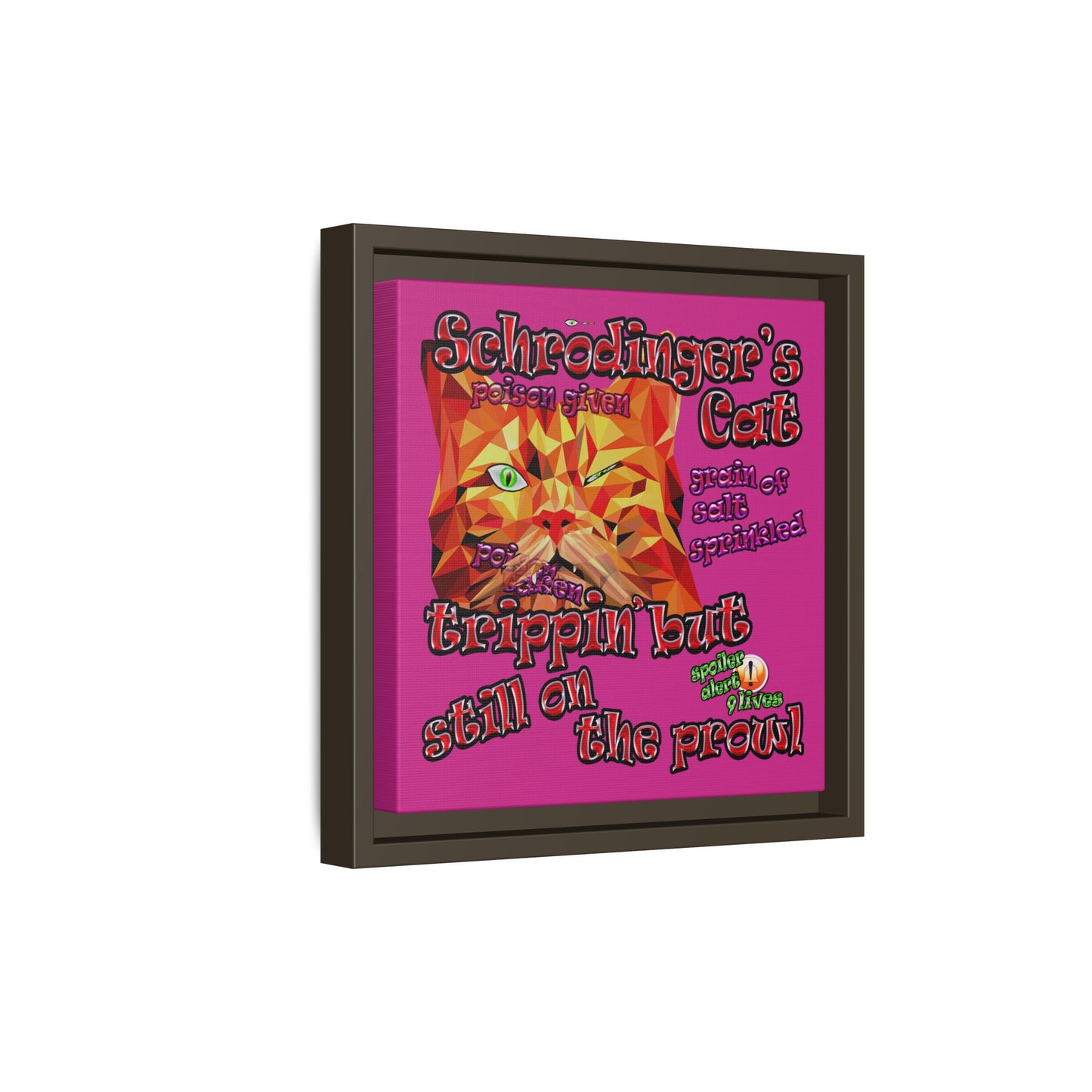 schrodinger's cat - framed canvas art (pink)