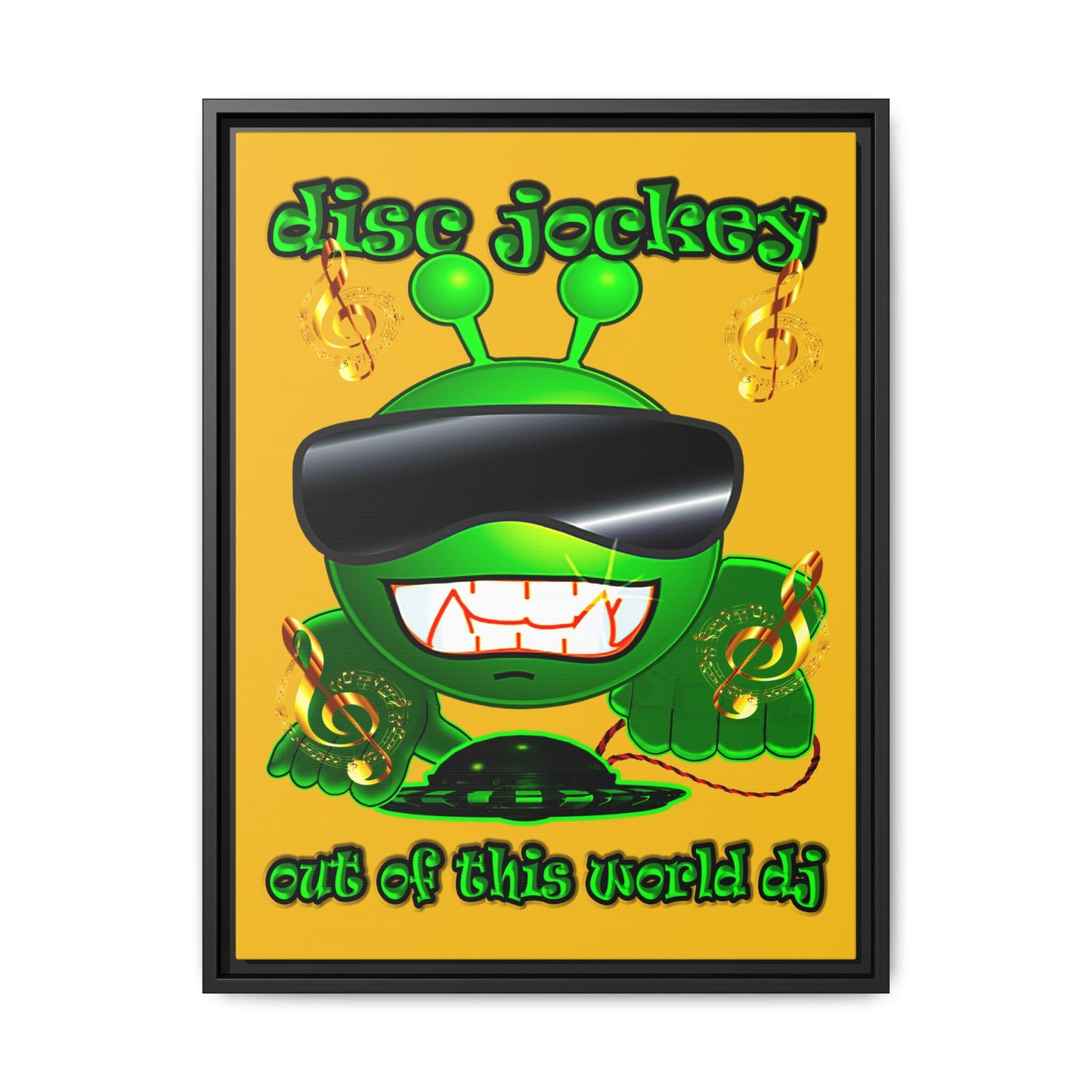 disc jockey - framed canvas art (yellow)
