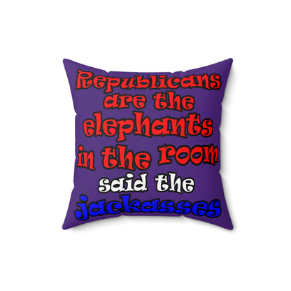 donkeys and elephants - Spun Polyester Square Pillow - (purple)