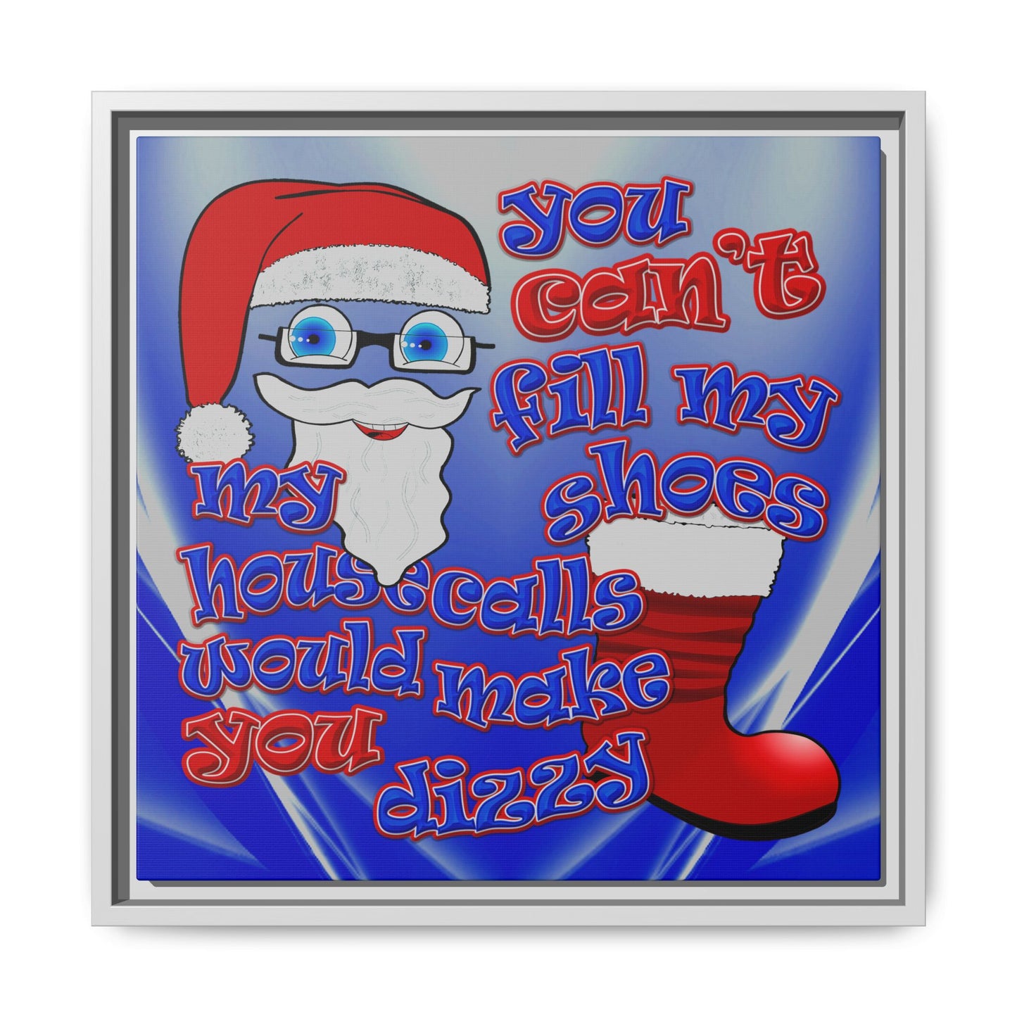 santa's shoes - framed canvas art (blue-white wave)