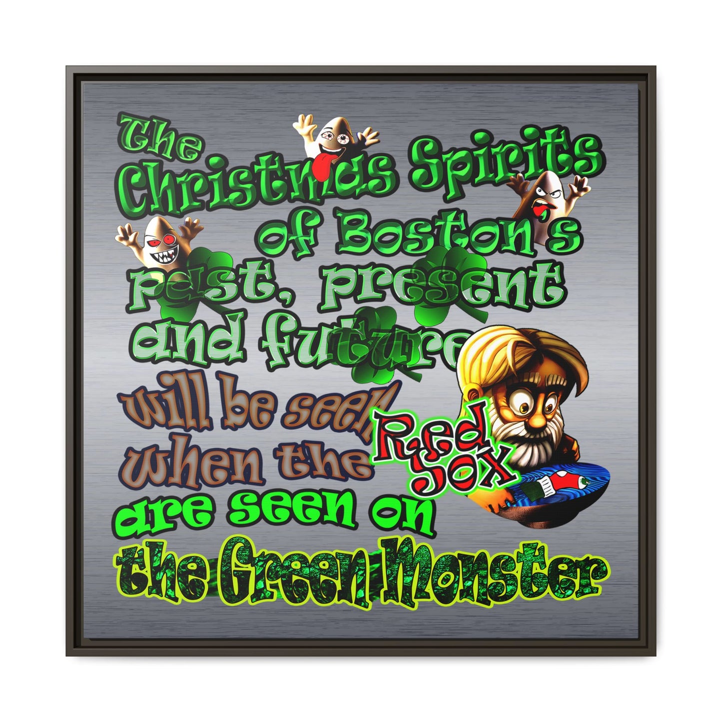 christmas spirits of boston - framed canvas art (brushed nickel)