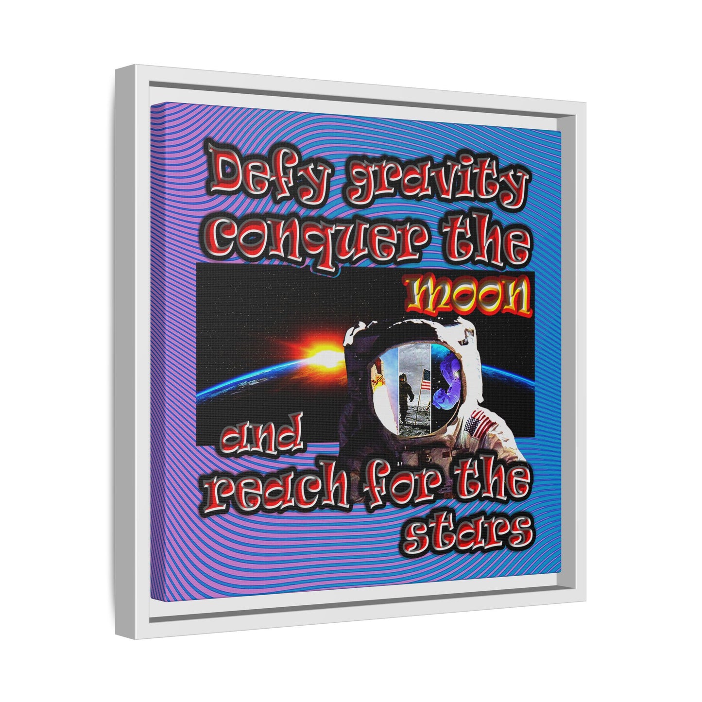 defy conquer reach - framed canvas art (light blue-purple wave)