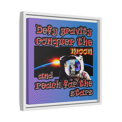 defy conquer reach - framed canvas art (light blue-purple wave)
