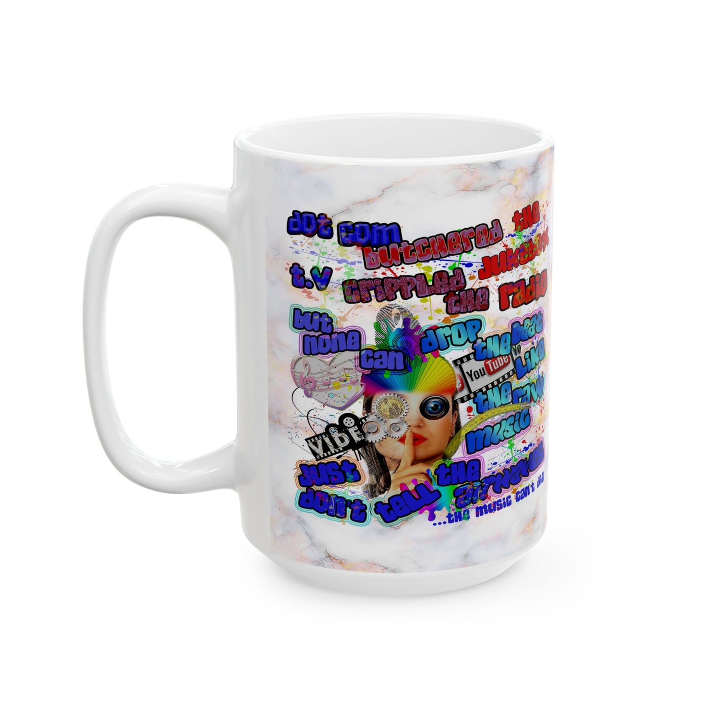 drop the beat - White Mug (white marble)