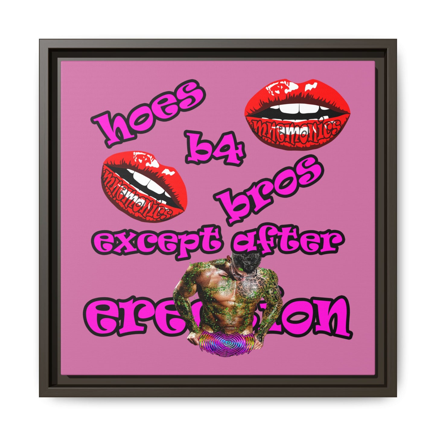 hoes b4 bros - framed canvas art (light pink)