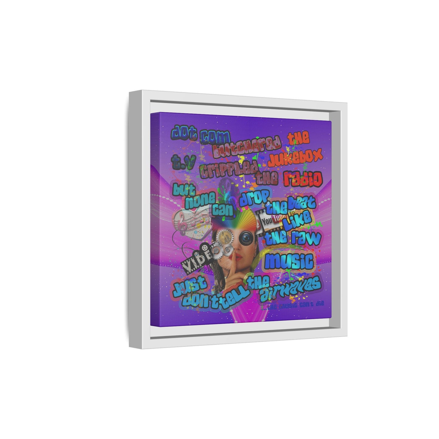 drop the beat - framed canvas art (purple-pink wave)
