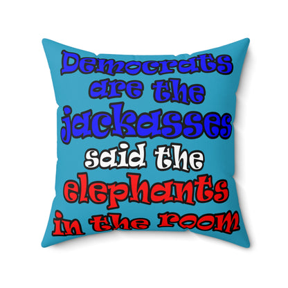 donkeys and elephants - Spun Polyester Square Pillow - (turquoise)