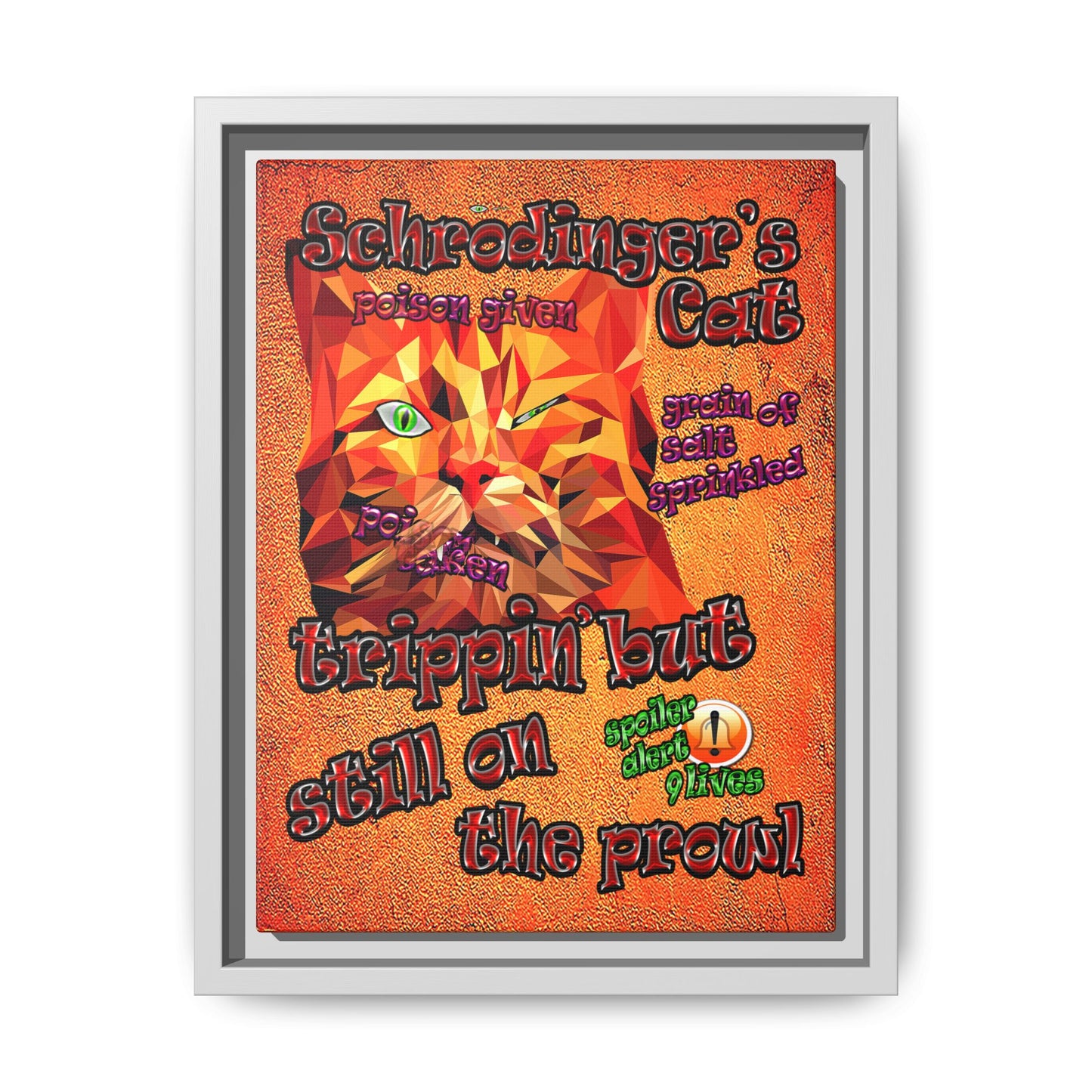 schrodinger's cat - framed canvas art (burnt orange)